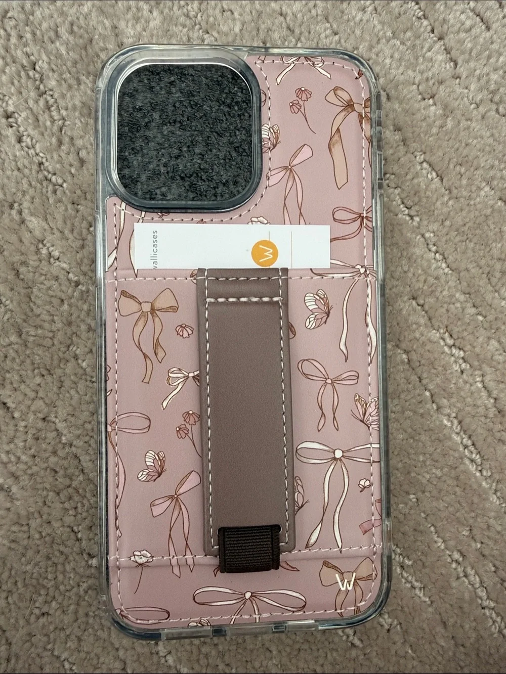 Pink bows iPhone 14 Pro Max Wallet Case with Strap